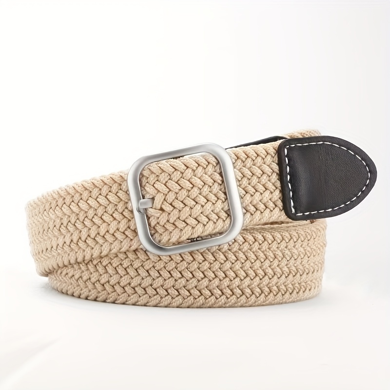 Woven Braided Belt Elastic Square Buckle One Size Fits Most